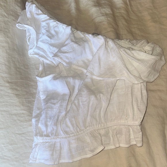 Ruffle White One-Shoulder Women's Top - Picture 4 of 4